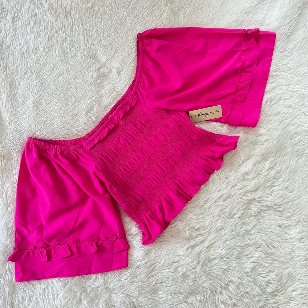 Wishing Waves Hot Pink Women's Smocked Crop Top Size XL
